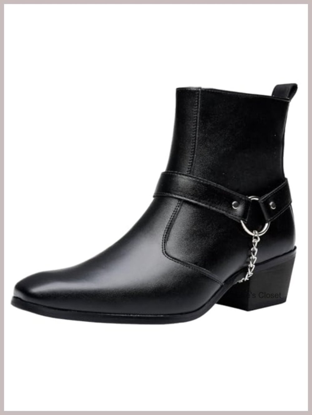 Men's Harness Chelsea Boots Faux Leather Square Toe Side Zipper Ankle